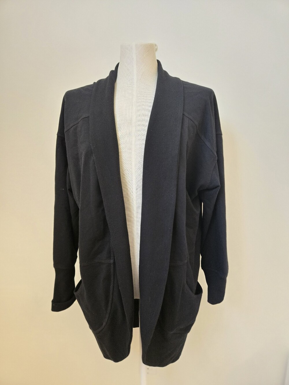 Eddie Bauer Black Open Front Cardigan Shawl Collar Size XL